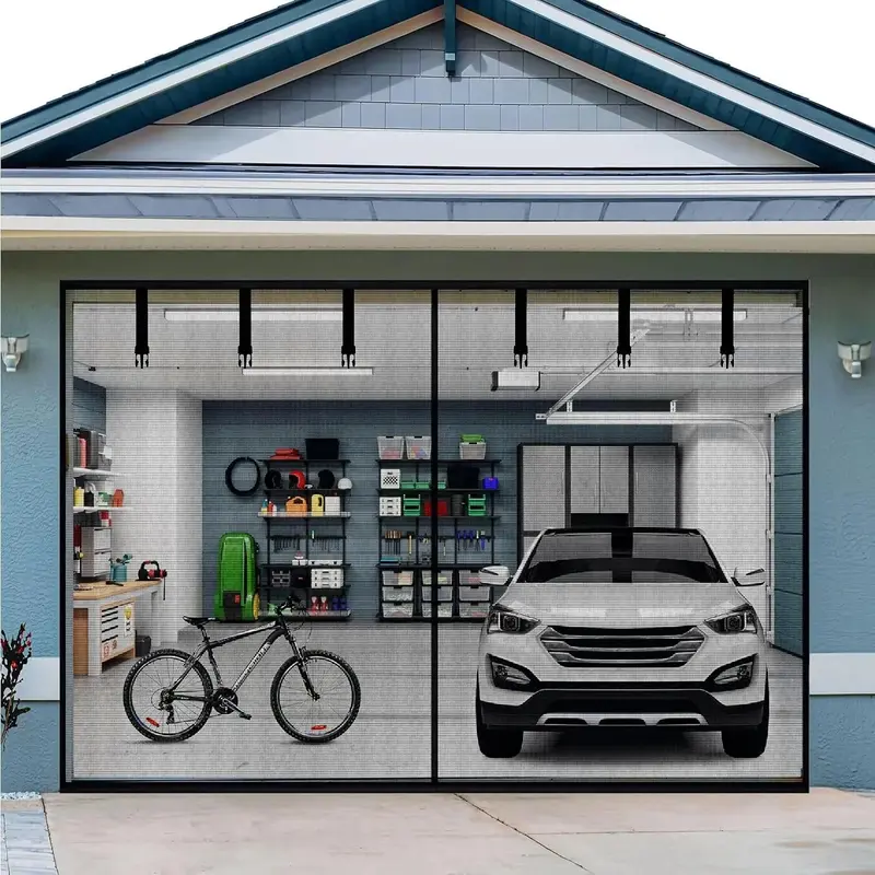 Garage Screen Door - Magnetic Closure, Reinforced Fiberglass Mesh, Heavy Duty Weighted Bottom, Easy Installation, Pest-Free Design