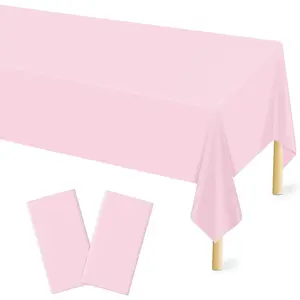 2 Pcs Light Pink Plastic Tablecloth for Rectangle Table, 54 × 108 inches Disposable Pink Party Table Covers for Gril Birthday, Wedding, Baby Shower, Mermaid Party Decoration