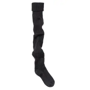 Women's Ribbed Ebony Chunky Knit Over-the-Knee Socks - Single Pair Acrylic Sweater-Style Socks for Warmth and Comfortable Fit