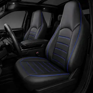 AUTOYOUTH Black & Blue PU Leather High-Back Front Bucket Type Seat Covers, Waterproof, Anti-Slip, Airbag-Safe Car Accessories, Universal Fit for Most Cars, SUVs, Trucks
