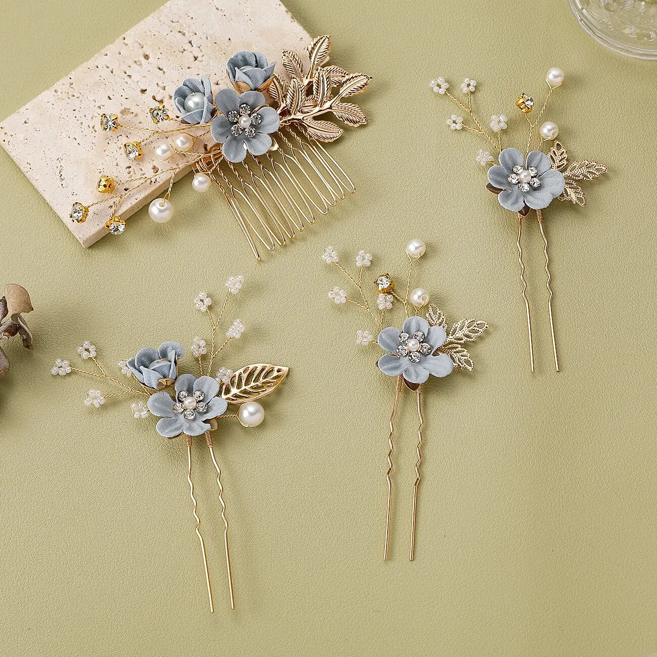 Rose Gold Pearl Crystal Bridal Hair Clip Floral Wedding Barrette NWT Bridal Crystal Pearl White Flower Hair Clip Floral Plant  main image 2