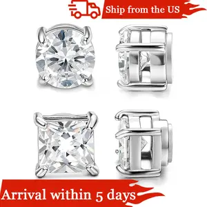 【Summervibes】Cassieca 2 Pairs Stainless Steel Magnetic Stud Earrings - Non-Piercing, 5-9MM CZ, Hypoallergenic Precision Metal Interlocking Magnetic Earrings for Women - Fashion Accessories