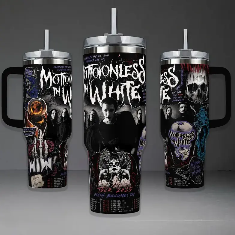 [Gift Box & Straw] Alternative Rock Style Eternally Yours MIW Tumbler 40oz With Handle, Afraid of the Dark Graphic Travel Mug, Vacuum Insulated Stainless Steel Cup, Leakproof Drinkware Gift For Alternative Fans