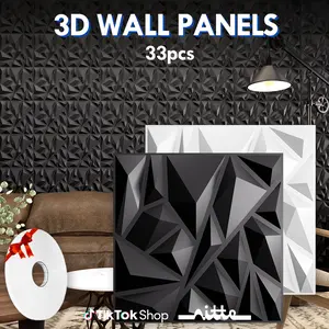 Nitte 33PCS PVC 3D Wall Panels with Diamond Jagged Design, 11.8"x11.8" (30x30cm) – Perfect for Living Room Accents, Bedroom Walls, Kitchen Enhancements, TV Backgrounds, Feature Walls, and Logo Decorations