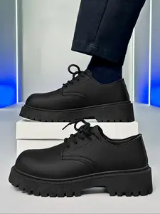 Men's Fall Casual Retro Thick Sole Derby Shoes, Wide Fit British Style Formal Loafers, Comfortable High Heel Sneakers, Business Casual Oxfords