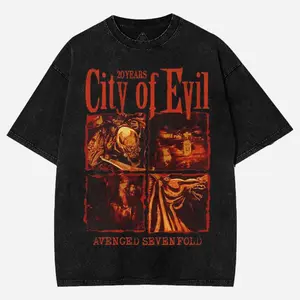 Retro Avenged Sevenfold City Of Evil 20th Anniversary Shirt men , Unisex Oversize Rock Band Washed Tshirt ,Gothic Punk Emo Grunge Y2K Outfits