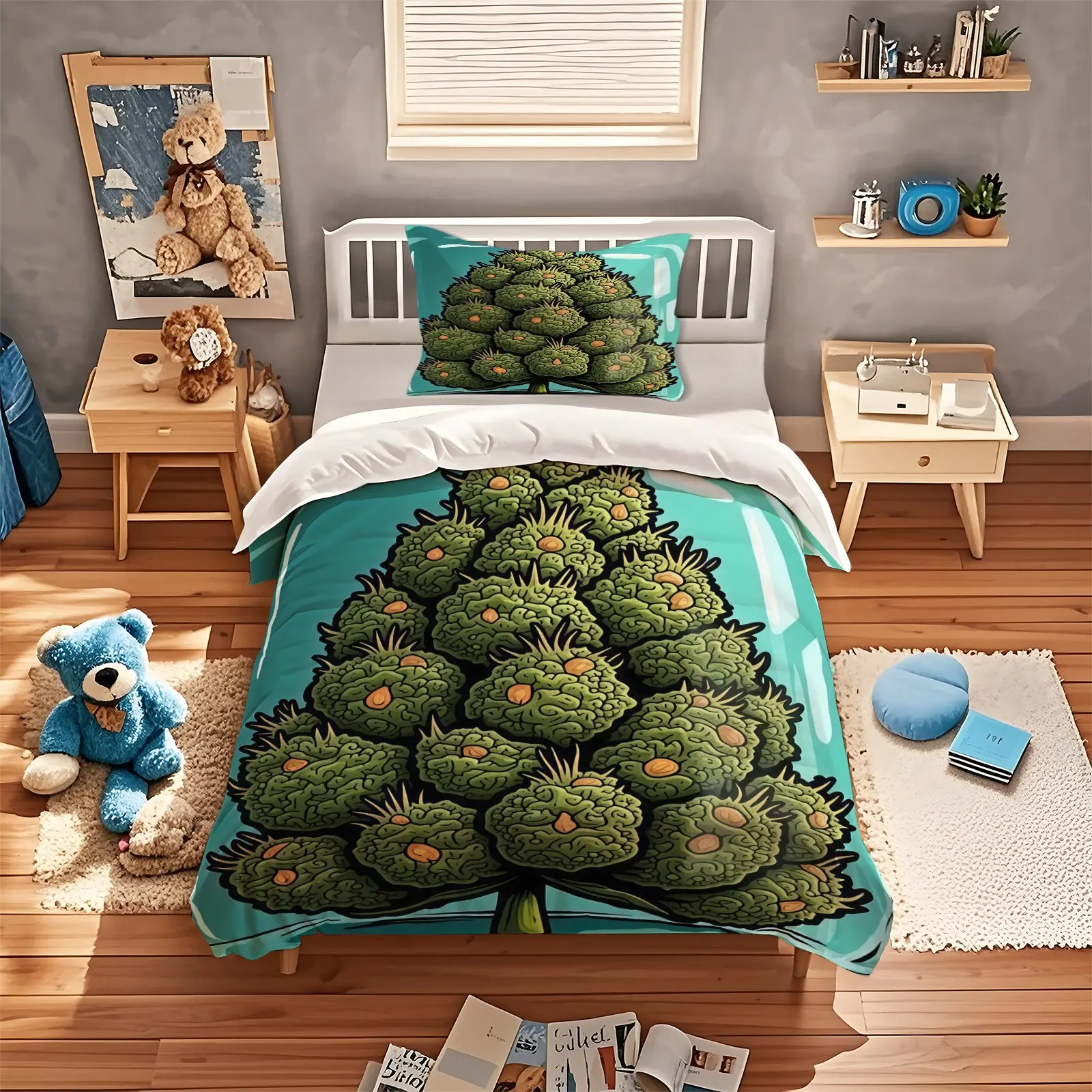 Cannabis flowerPattern Quilt Cover, Soft, Comfortable And Durable Bedding, Suitable For Teenagers And Adults Bedroom Decoration Gift, Including 1 Bed Quilt Cover And 1 Or 2 Pillow Cases Without Quilt And Pillow Insert
