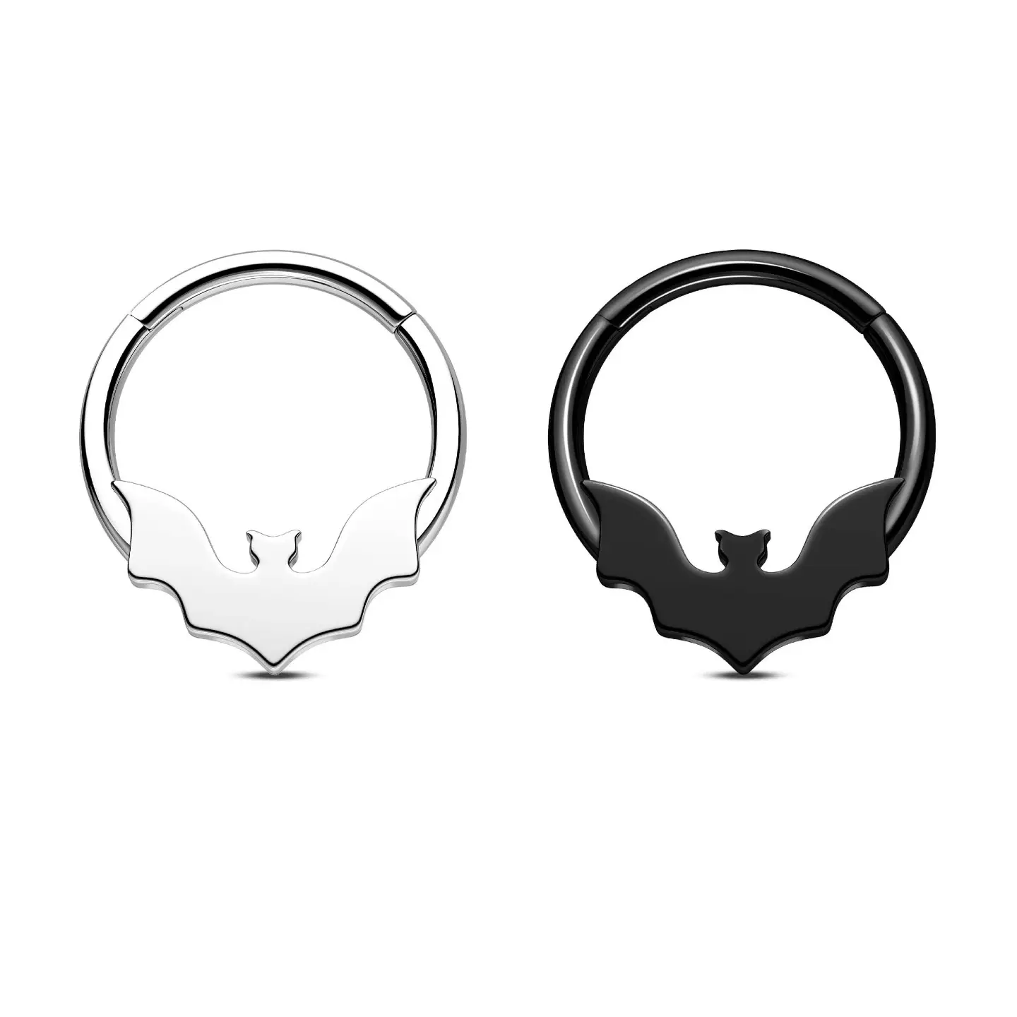 Oufer 16G Halloween Flat Bat Septum Ring Daith Hoop 316L Stainless Steel Minimalist Bat Design 1.2mm Bar 8mm/10mm Inner Diameter