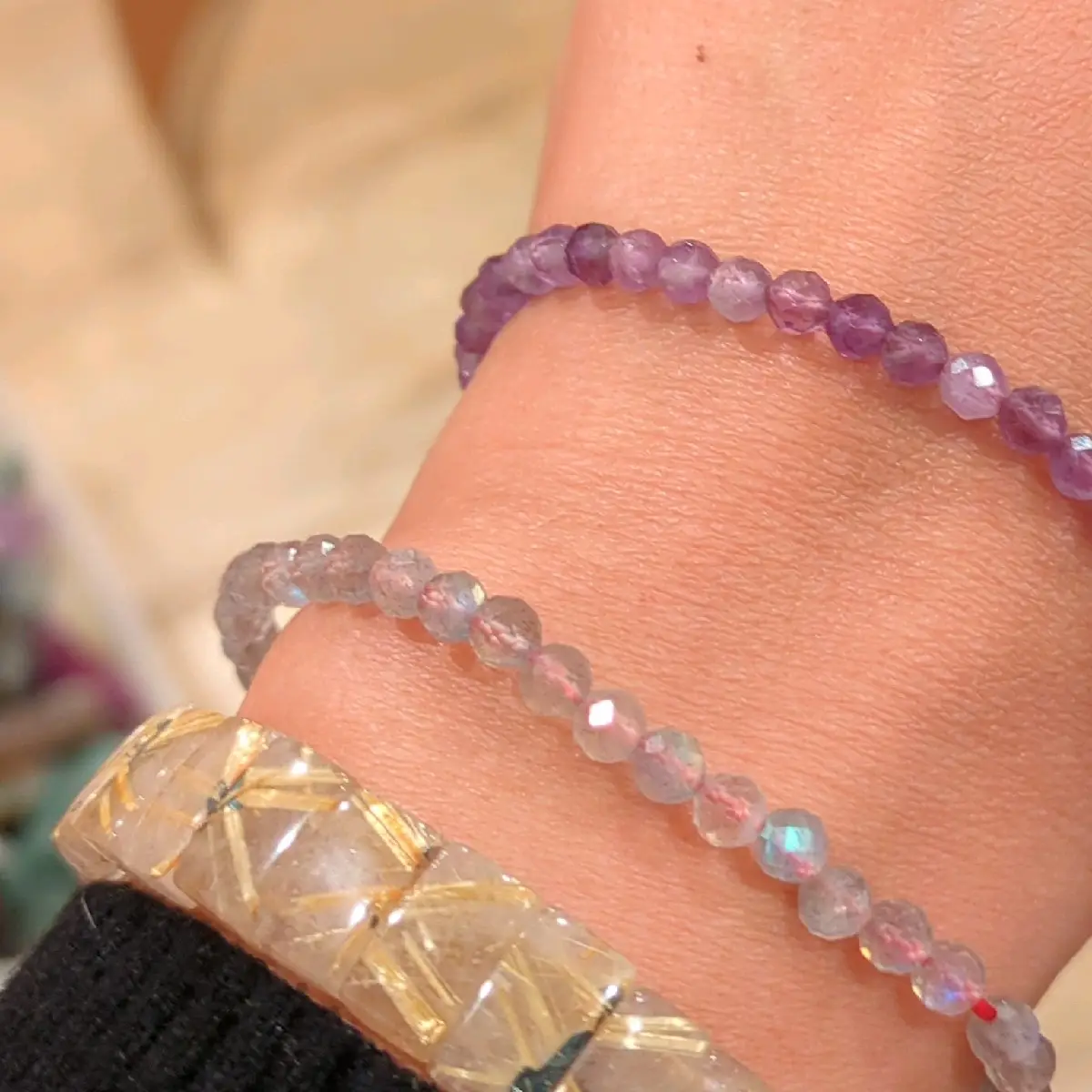 Dainty Stretchy Bead Crystal Bracelets malachite bracelet natural elastic healing