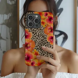 Leopard Hibiscus Phone Case, Tropical Floral Summer Suitable for IPhone17 11 12 13 14 15 16 Pro Max Air Plus, Cheetah Y2K Print Case