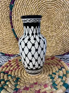 keffiyeh Palestinian Ceramic Vase 9x4 inch Hand Painted and Handmade in Palestine Decor