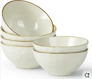 ONE of ONE Cereal Bowls Set of 6, Ocean Round 6" Soup Bowls, 23oz Rice Serving Bowl Oatmeal Bowls, Kitchen Bowl Set, Microwave and Dishwasher Safe, Scratch Resistant, Vanilla White
