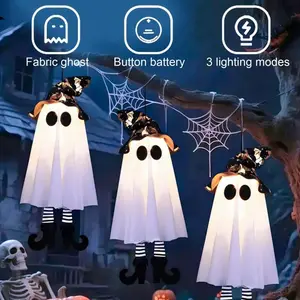 Halloween Hanging Witch Hats Set, Glow-In-The-Dark Battery Operated Decorations, Indoor Outdoor Party Props, Easy Installation No Wiring Needed