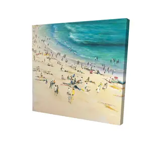 Begin Home Decor 2080-2424-CO36 24 x 24 in. Turquoise Canvas - Summer Crowd at the Beach - Home Decor