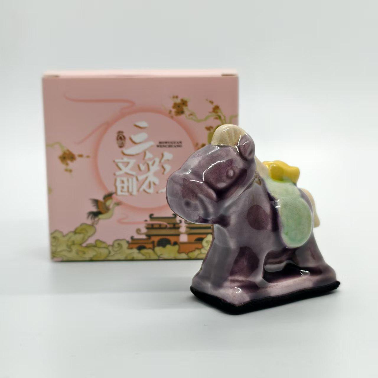 [Handmade Ceramic Horse Figurine Collection] Multi-Color Eastern Blessing Home Decor (Blooming Luck/Prosperity/Soaring/Emerald/Scarlet Ambition/Purple Sancai) Kiln-Changed Fortune Figurine for Living Room/Office/Gifts