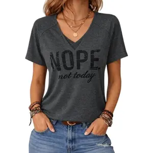 Flamingals Letter Print V Neck 2-In-1 Short Sleeve T-Shirt Womenswear Summer Vibes