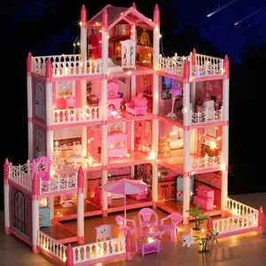 Dream Princess Castle Villa Set, Light-Up Dollhouse Toy for Girls, 11 Room DIY Building Kit, Includes Batteries, Educational Playset for Ages 3-6