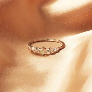 Opals Ring 925 Sterling Silver with White Gold Plated Accents and Cubic Zirconia Stones