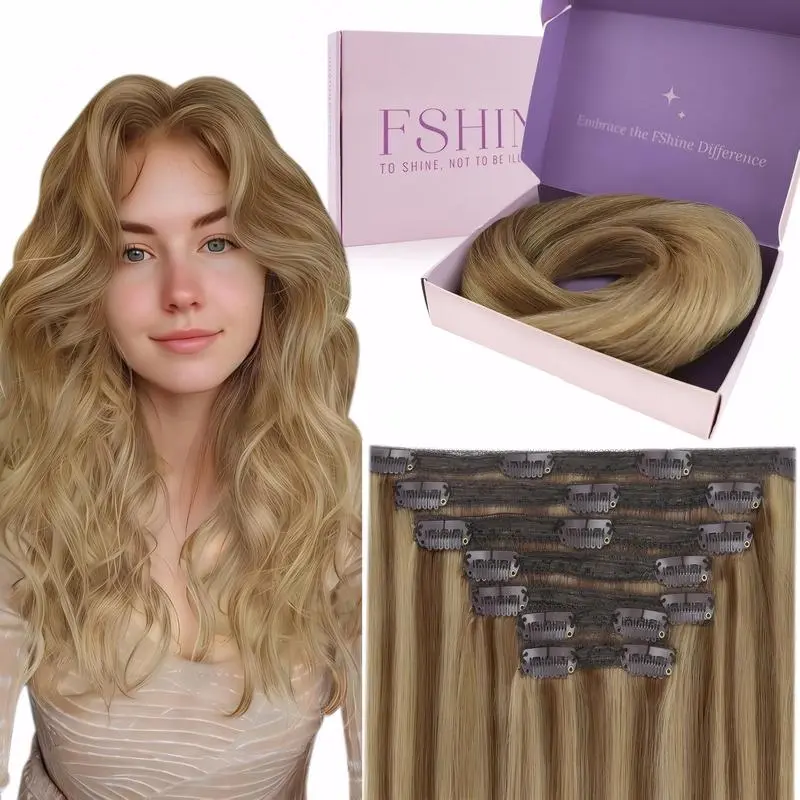 Fshine Thick Seamless Clip In Hair Extensions | Real Human Hair Remy natural Straight 7pcs