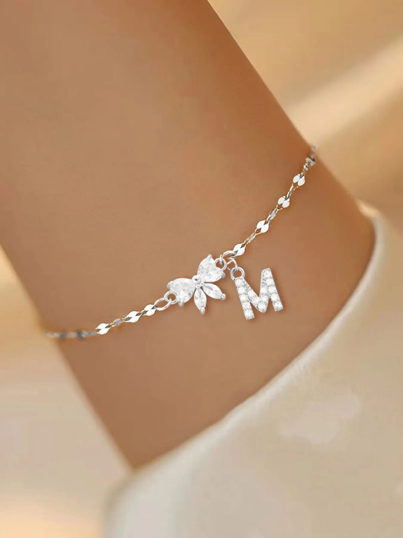 Women's Stainless Steel Letter Bowknot Bracelet, Letter Link Bracelet, Casual Style Zirconia Embellished Lip Chain, All-Season Fashion Accessory, Casual Trendy Jewelry, Bracelets Jewelry