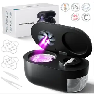 Ultrasonic Retainer Cleaner with Cleaning, Pumping, and Air-Drying Functions, 45kHz Retainer Cleaner Machine, 200ml Denture Cleaner for Dentures, Mouth Guards, Braces, Toothbrush Heads, Jewelry