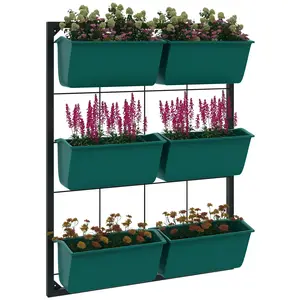 Green 3-Tier Wall-Mounted Hanging Planter with 6 Self-Draining Pots, Space-Saving Vertical Garden for Indoor Living Room or Outdoor Balcony, Ideal for Herbs, Succulents, Small Flowers