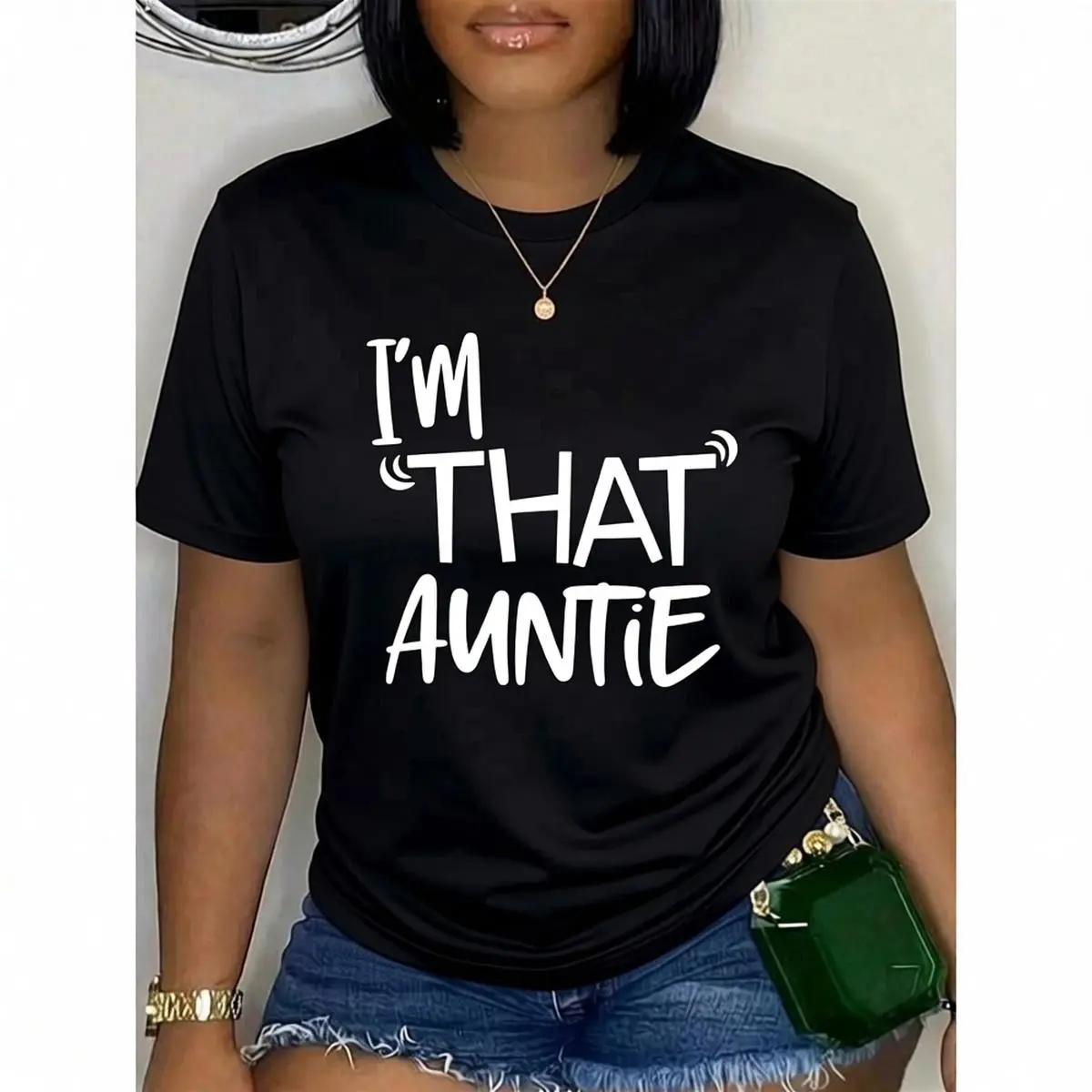 100% Cotton I'That Auntie Funny Best Aunt Tee-Shirt Women's Summer Plus Size Classic Soft Crew Neck Tee Tops