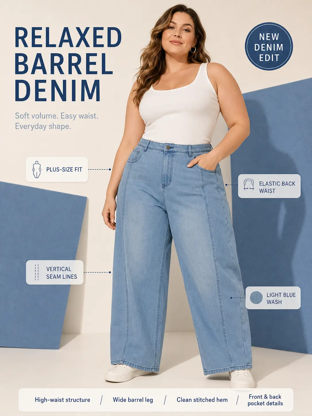 Plus Size Women Wide-Leg Relaxed Casual Denim Jeans