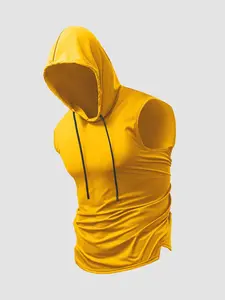 Men's Solid Color Hooded Tank Top, Casual Comfy Breathable Sleeveless Top for Summer, Men's Clothes for Daily Wear