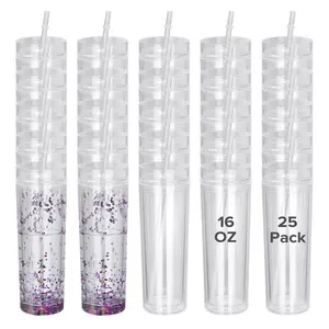 FASTSUB 16 oz Snow Globe Acrylic Tumbler 25 Pack, Double Wall Snowglobe Cup for UV DTF, DIY
