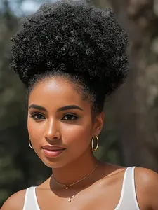 Afro Puff Drawstring Ponytail Hair Short Afro Kinky Curly Bun Extension Hairpieces for Women Girls Daily Use