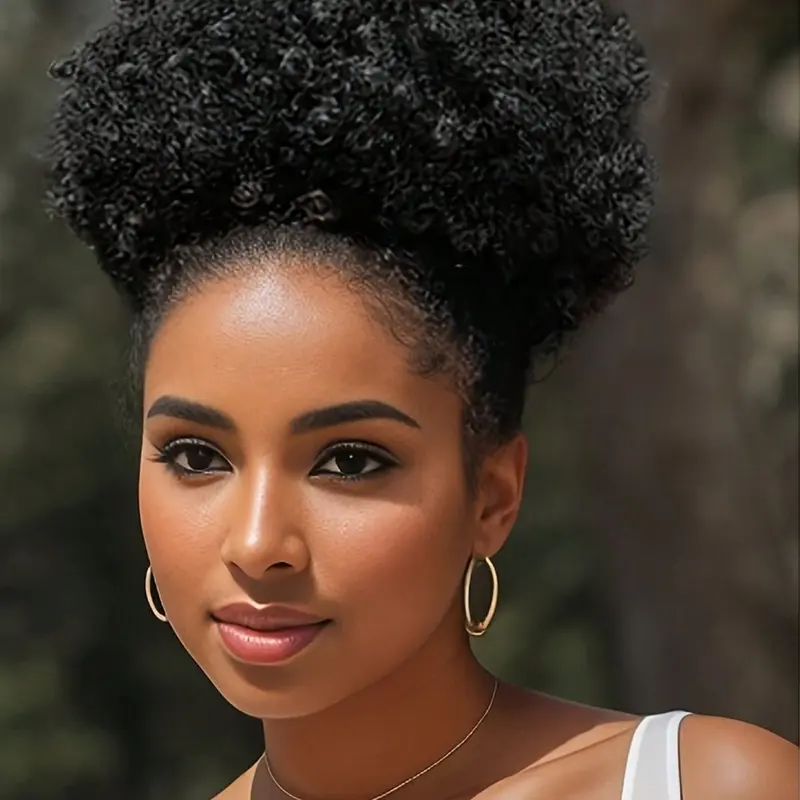 Afro Puff Drawstring Ponytail Hair Short Afro Kinky Curly Bun Extension Hairpieces for Women Girls Daily Use Fashion Wig Interlocked Sister Locs