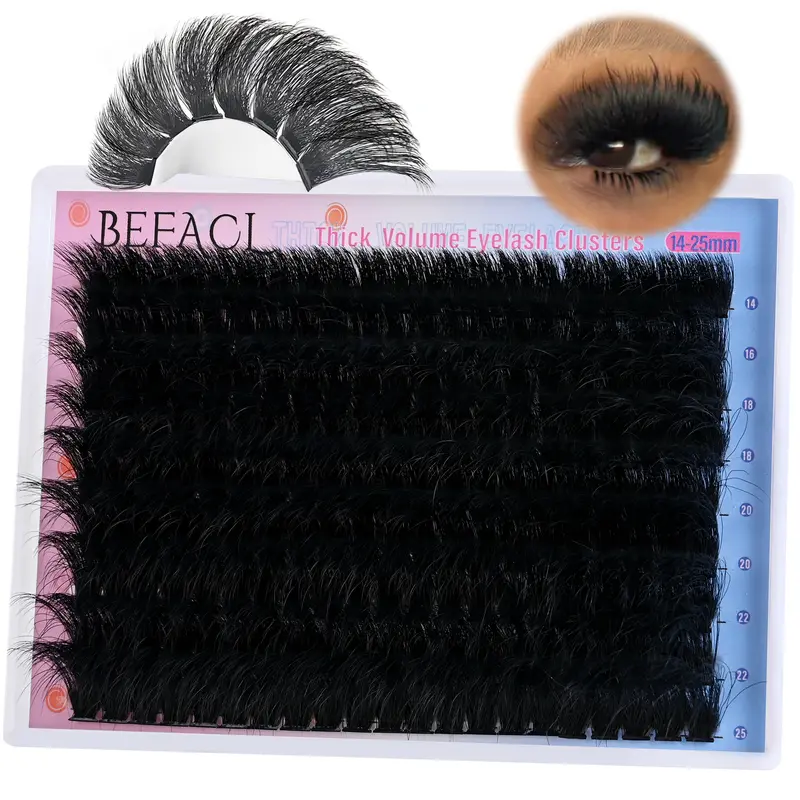BEFACL D Curl Fluffy Lash Clusters Kit - 189 Pieces, 280D, 14-25mm Cosmetic Lengthening Volumizing Extensions for Easy DIY Eyelashes & Individual DIY Makeup Beauty Products