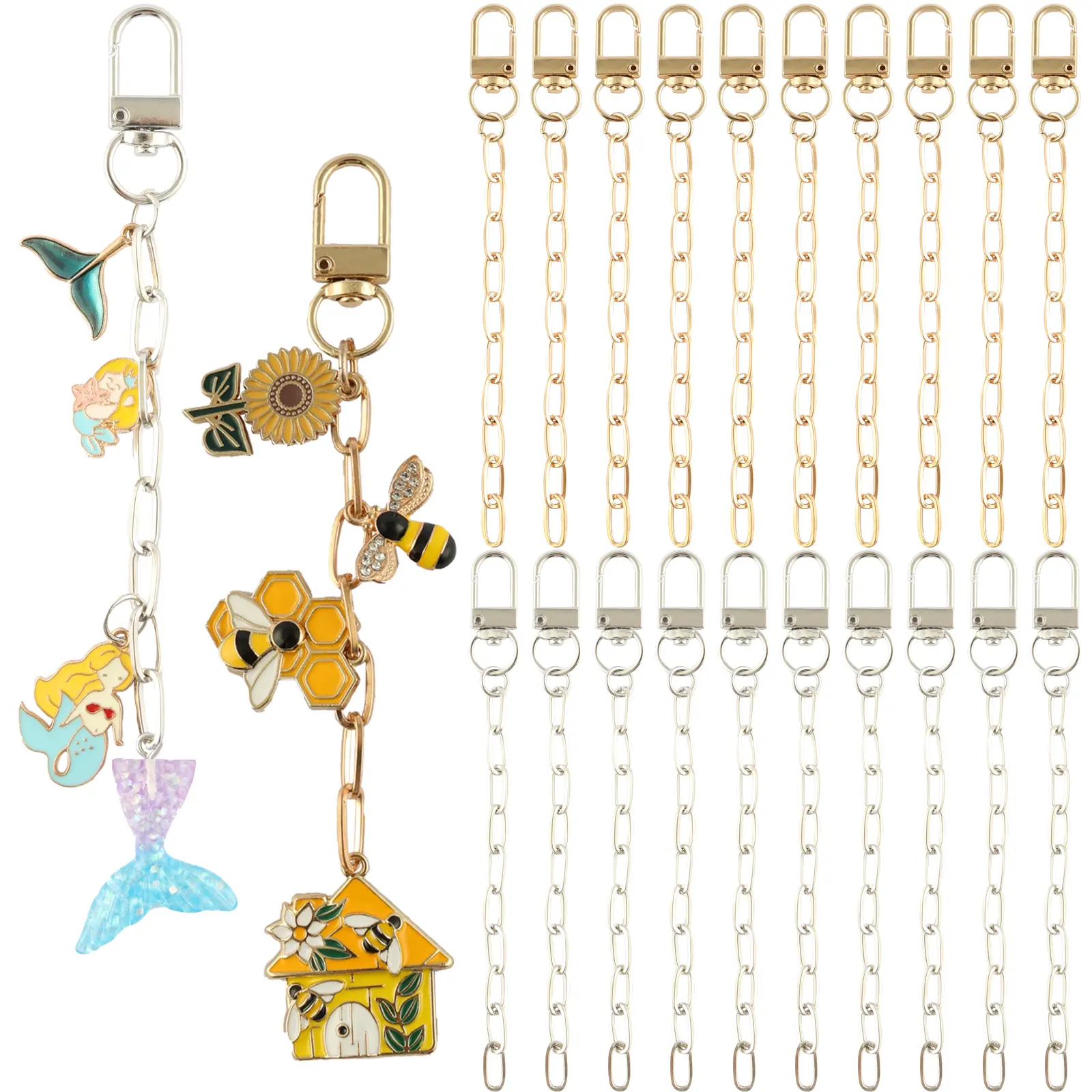 30-Piece Keychain Making Kit with Swivel Clasps, Extension Chains, Metal Keyring Clips, Key Rings, Craft Supplies, Jewelry, Keychains, and Bag Accessories
