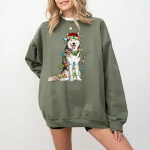 [Sale off up to 50%] Husky Christmas Sweatshirt, Siberian Husky Xmas Sweater, Halloween Gifts, Christmas Animals Crewneck ,Christmas Dog Lights Tshirt