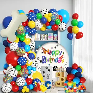 106 pieces of paw print balloon garland arch kit dog bone foil balloons red, yellow, blue, green latex material is perfect for decorating boys' birthday parties, baby showers themed around puppy claws for birthday party decoration
