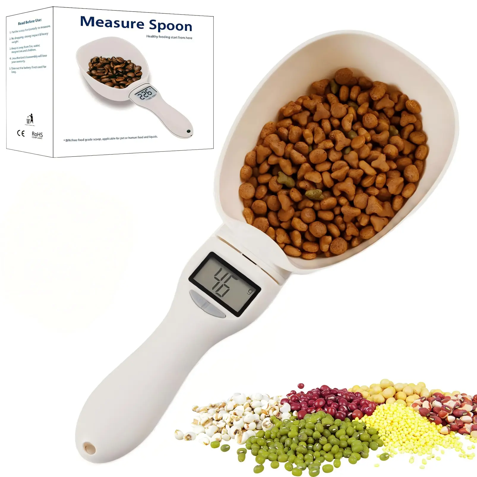 High Precision Digital Measuring Spoon, 800g/0.1g Electronic Food Scoop Scale with LCD Screen & Unit Conversion for Kitchen, Baking & Pet Feeding
