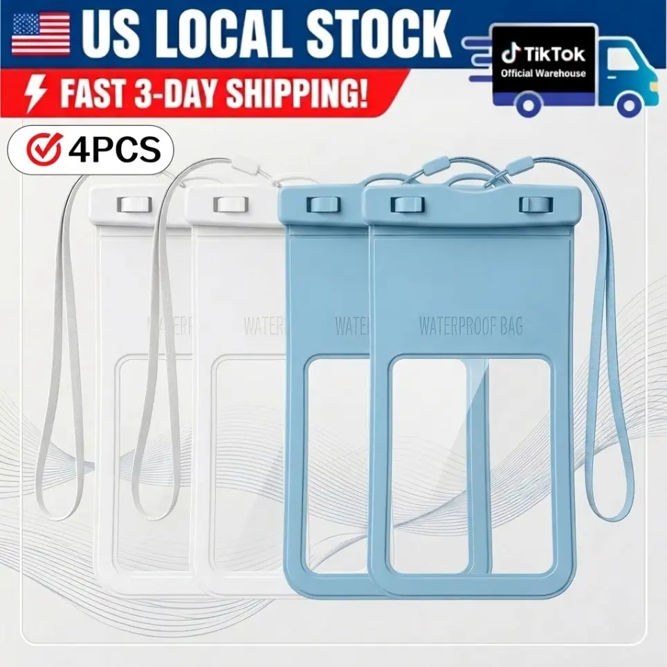 4-Pack Universal IPX8 Waterproof Smartphone Pouch - Sensitive Touchscreen Dry Case, Floating Outdoor Accessory for Up to 7.2in iPhone/Galaxy & Devices, Ideal for Swimmers, Cruise Ships, Underwater Photography, Universal Fit