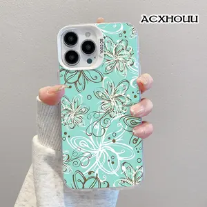 Compatible for iPhone 17 16 E Pro Max 15 Plus 14 13 12 11 XS XR Case Turquoise Swirl Flowers Soft TPU Shockproof Protective CASE