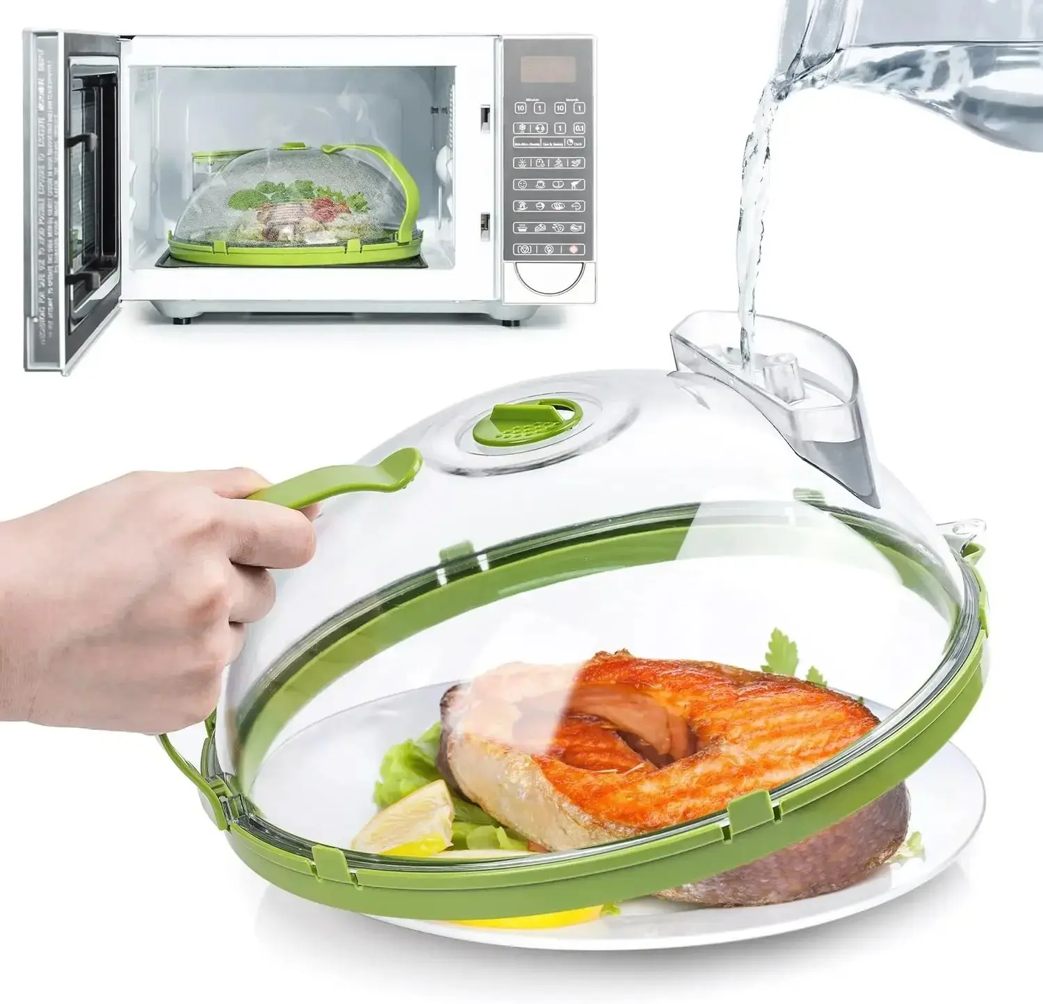 Microwave Splatter Cover with Handle , Microwave Splatter Cover with Water Steamer, 10 Inch Clear Plate Lid and Handle, BPA-Free Kitchen Gadget for Food Reheating, Kitchenware , Cooking, Kitchen Utensils, Cover Lid for Food, Gift for her