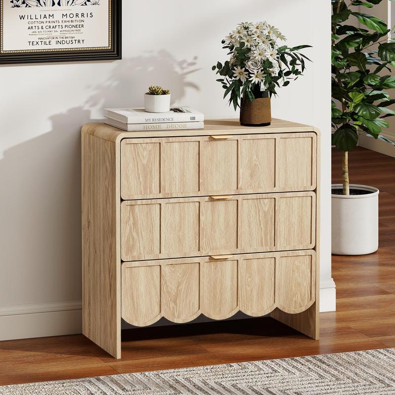Giratree 3 5 9 Drawer Dresser for Bedroom, Modern Closet Chest of Drawers with Wave Fluted Drawer, Wood Storage Small Dresser Organizer for Nursery Bedroom Living Room Hallway Closet