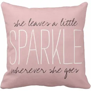 Throw Pillow Cover Cute Burlap  Blush Sparkle Monogram Decorative Pillow Case  Decor Square 16 x 16 Inch Pillowcase
