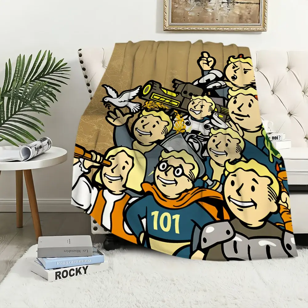 Fallout-Themed Flannel Printed Blanket, Multi-Size Plush Warm Throw for Living Room & Office, Room Decor House Decor with Fallout Art, Ideal for Nap, Sofa Use & Kid Gifts