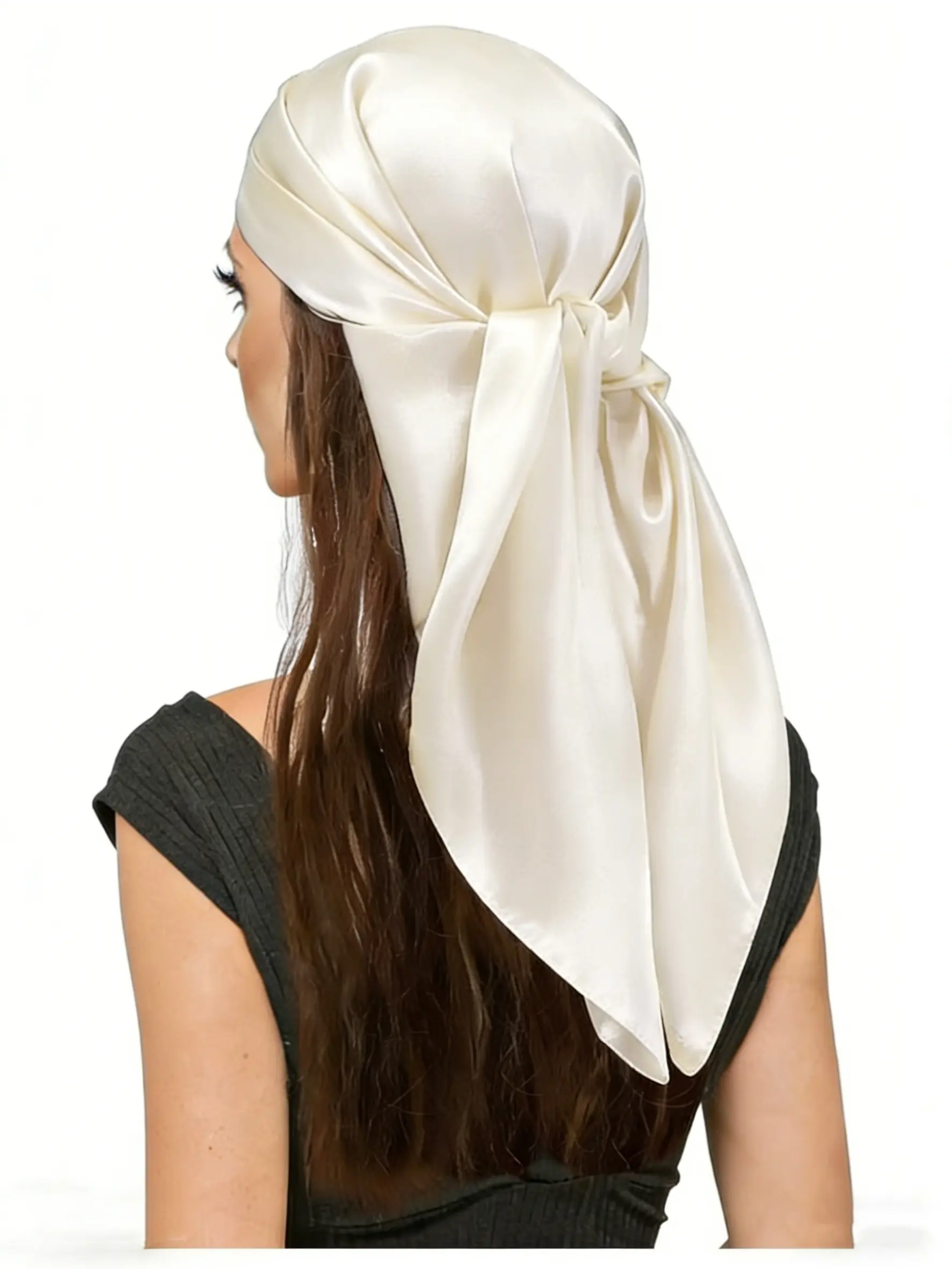 Women's Plain Silk Print Scarf, Elegant Neck Accessory, Multifunctional Muslim Headscarf, Turban, Turban Hijab, Head Wrap, Scarf for Hair, Hair Tie and Belt, Spring and Fall Fashion, Versatile Headscarf, Fashion Hair Scarves