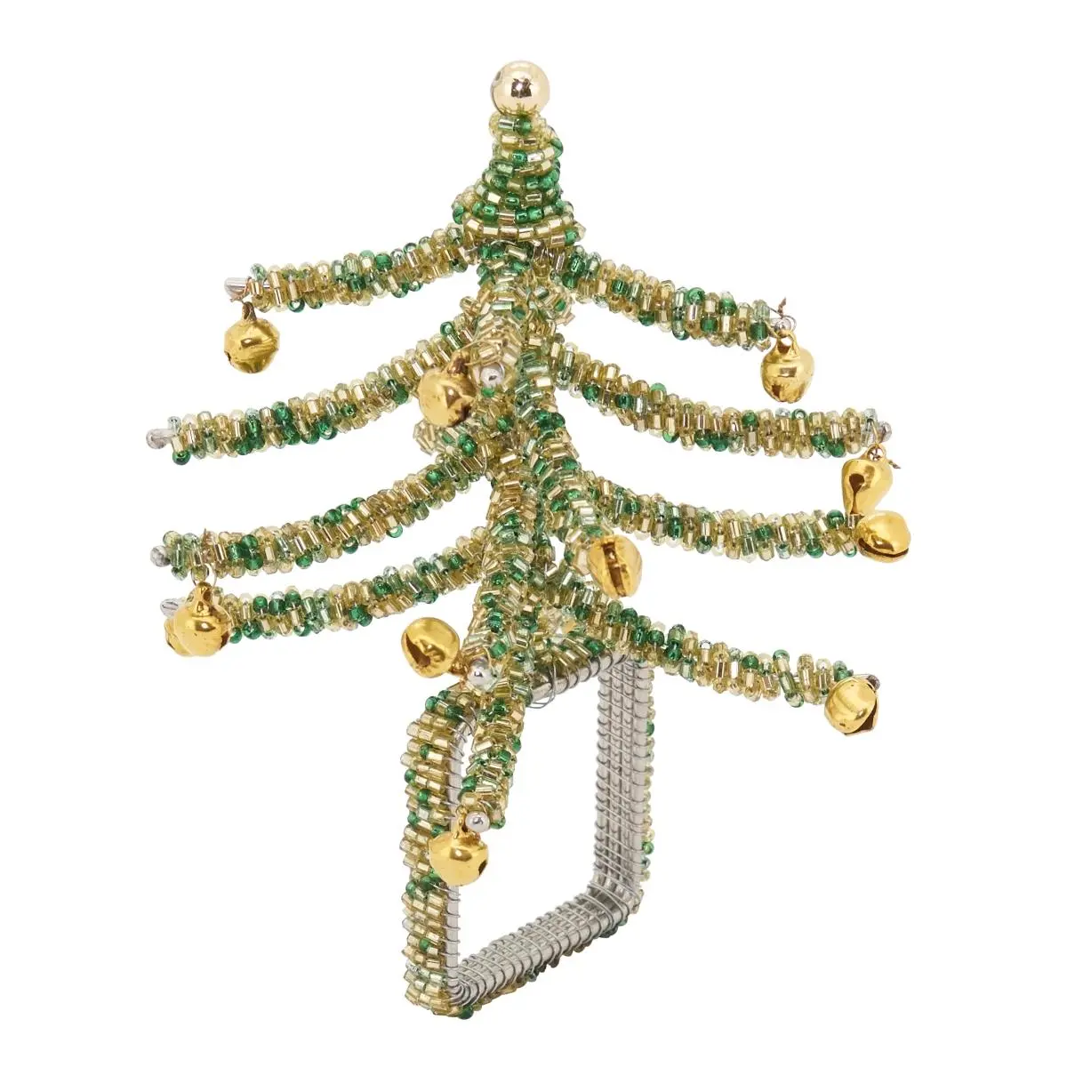 SARO NR423.G Quirky and Unique Style Beaded Napkin Rings Set - Colorful Christmas Tree Design, 4-Piece Kitchen Tableware Decoration for Home Table Styling