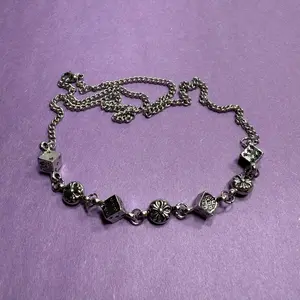 Heavyweight Dice Necklace Vintage 50cm Unisex Stainless Steel Chain Jewelry with Unique Floral Design for Men and Women