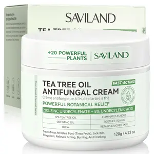 SAVILAND Extra Strength Antifungal Cream: 25% Undecylenic Acid Fungal Treatment for Athlete’s Foot, Jock Itch & Ringworm, Natural Skin Relief with Tea Tree & Oregano Oil, Foot Fungus Care – 120g
