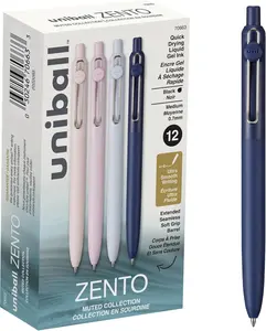 ball Zento Liquid Gel Ink Retractable Pens, Medium Point (0.7mm), Muted Barrels, Black Ink, Dozen