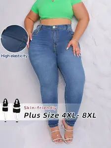 Plus Size High Waist Jeans for Women, Womenswear, Loose Fit Casual Denim Jeans, All Season Fashion, Washable Stretchy Design, Sizes 5xl-8xl, Pants