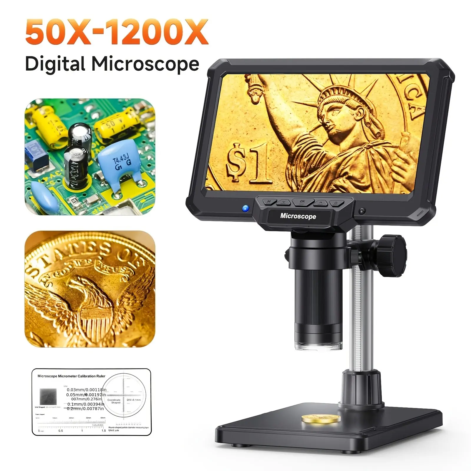 [MK7 Digiatl Microscope] 7'' Coin Microscope 1200X, 16MP 1080P Photo/Video Soldering Microscope for Adults, Soldering Microscope with Lights, PC View